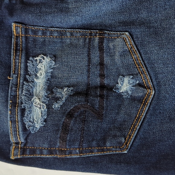 AEO Next Level Stretch X Super Hi-Rise Mini Distressed Jean Skirt 4R Blue - Picture 10 of 16